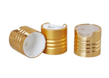 Kosmetische Aluminiumshampoo-Flaschenkapsel versah Versions-Goldfarbe 24/410 mit Rippen